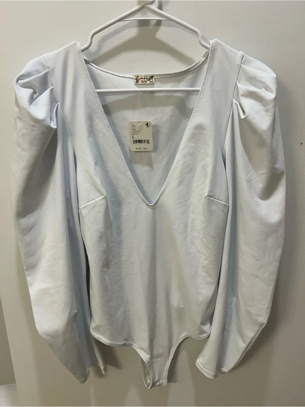 White V-Neck Long Sleeve Bodysuit